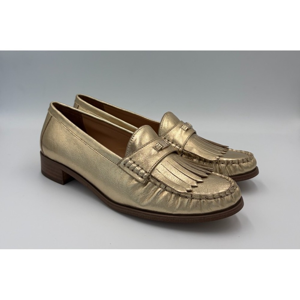 Vince Camuto Cosette Womens 7M Gold Metallic Leather Kiltie Loafers VC-COSETTE